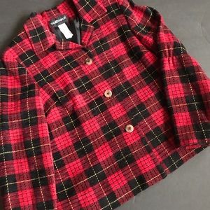 SAG HARBOR Women’s Tartan Plaid Blazer Size 12 Red/Black Jacket Buttons Front